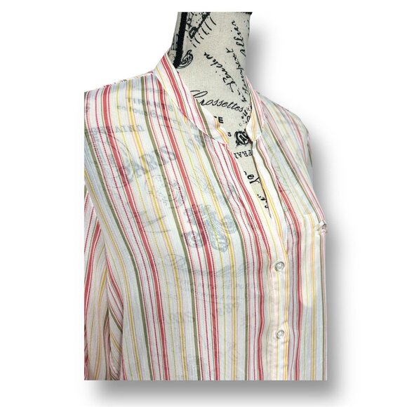 KUT From The Kloth White Striped Chiffon Sheer Roll Tab Sleeve Boho Coastal Sz L - Picture 4 of 9